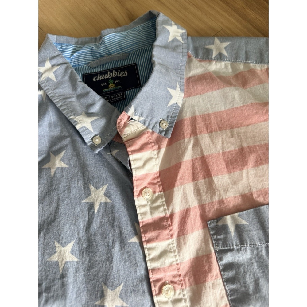 Chubbies The Uncle Sam Stars Stripes Friday Shirt XL Red White Blue Short Sleeve